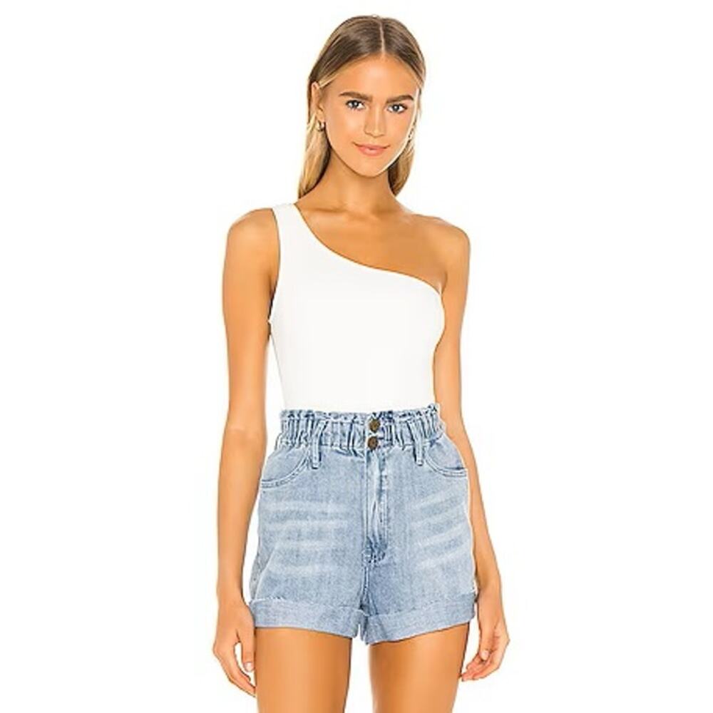 COTTON CITIZEN Brisbane Asymmetrical One Shoulder Crop Tank White Size Small